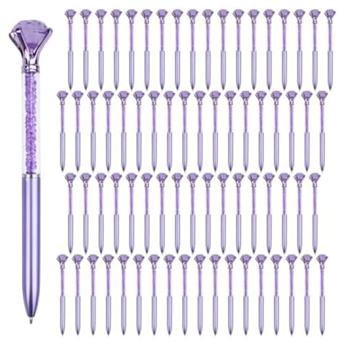 loweo Niedliche Kugelschreiber, 1,0 mm, mittlere Spitze, blaue Tinte, Kristall-Diamant-Stifte für Tagebücher, Violett, 60 Stück von loweo