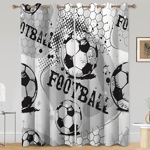 loyaltyer Gardinen WeißEr FußBall Vorhang 3D Weicher Blickdichte Vorhänge Thermovorhang Kälteschutz Schlaufenschal 2er Set mit Ösen für Schlafzimmer Wohnzimmer Kinderzimmer, 245x140 cm(HxB) von loyaltyer