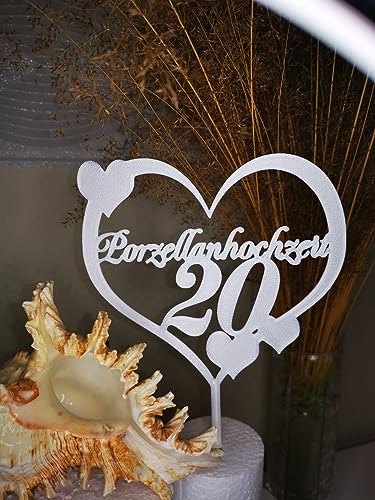 Porzellanhochzeit Topper, 20 Jahre Hochzeitstag Tortendeko Cake Topper Geburtstag Torten Stecker Silk Weiss von lrsweetdesign