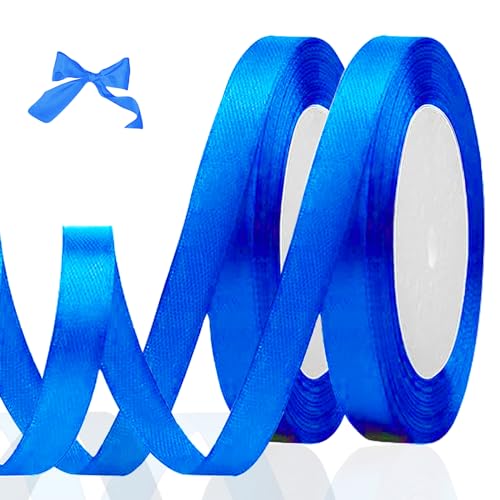 luckaide 44m Geschenkband Blau, 10mm Satinband Blau, Schleifenband Blau, Geschenkband Hochzeit Stoff, Blauenes Geschenk Band Geschenkbänder für Weihnachten Taufe Geburtstag Deko Hochzeit von luckaide