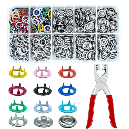 luckaide Druckknopf Set Mit Zange, 100 Set Druckknöpfe Ohne Nähen, Druckknöpfe mit Zange, Jersey Druckknöpfe Metall, Hohle Druckknopf Zange für DIY Basteln, Kleidung(10 Farben) von luckaide