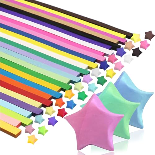 luckaide Origami Sterne Papier,1080 Stück Papierstreifen zum Basteln, Sterne Papierstreifen, 27 Farben Origami Papier für Basteln DIY Dekoration Geschenk von luckaide