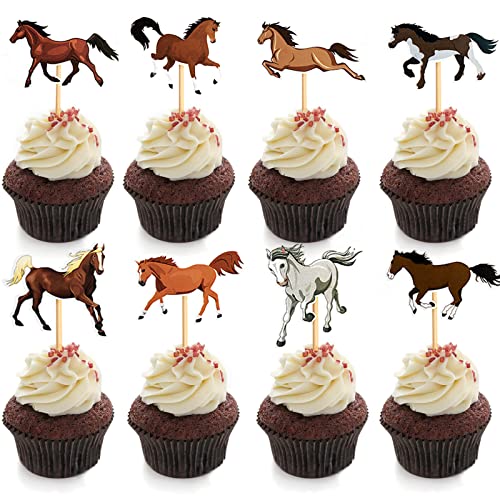 luckaide Pferde Geburtstagsdeko, 16 Stück Tortendeko Pferd,Cupcake Topper Pferd Kuchendeckel,für Kindergeburtstag Party Pferd Thema Party Deko,Geburtstagsfeiern zum Thema Pferderennen,Muffin Deko von luckaide