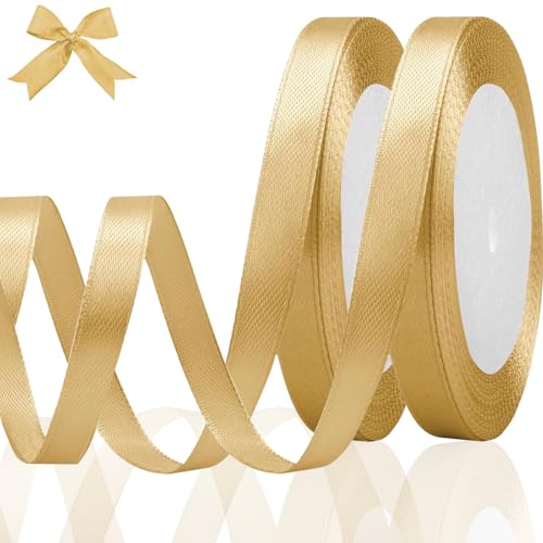 luckaide Satinband Gold 10mm, 22 Meters Dekoration Geschenkband breit Schleifenband, Stoffband für Hochzeit, Taufe und Geburtstag Geschenke von luckaide