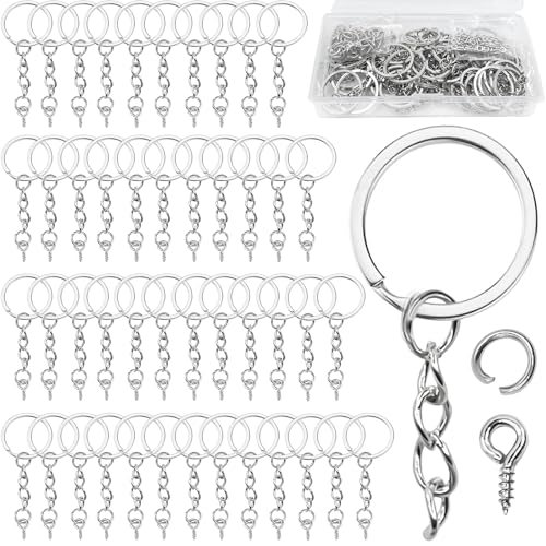 luckaide Schlüsselring mit Kette, 150 Stück 26mm Schlüsselanhänger Selber Machen, Schlüsselanhänger Basteln, Schlüsselanhänger Set, Schlüsselanhänger Kette für Schlüssel Handwerk DIY, Basteln von luckaide