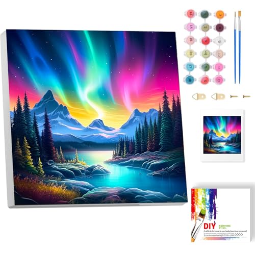 Aurora Malen Nach Zahlen Erwachsene Mit Rahmen-Malen Nach Zahlen Erwachsene Leinwand,Landscape Paint by Numbers Adult Mit Geschenkbox DIY Handgemalt Ülgemalde für Geschenk Home Wand Décor 20x20cm von luckyarina