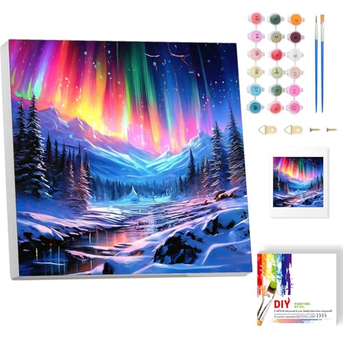 Aurora Malen Nach Zahlen Erwachsene Mit Rahmen-Malen Nach Zahlen Erwachsene Leinwand,Landscapes Paint by Numbers Adult Mit Geschenkbox DIY Handgemalt Ülgemalde für Geschenk Home Wand Décor 20x20cm von luckyarina