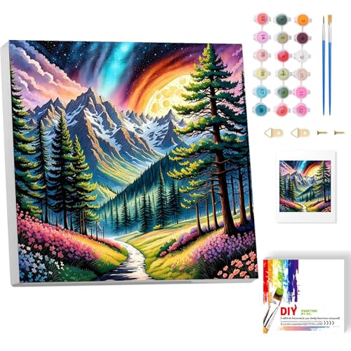 Berg Malen Nach Zahlen Erwachsene Mit Rahmen-Malen Nach Zahlen Erwachsene Leinwand,Landschaft Paint by Numbers Adult Mit Geschenkbox DIY Handgemalt Ülgemalde für Geschenk Home Wand Décor 20x20cm von luckyarina