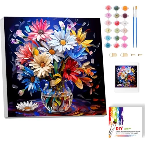 Blumen Malen Nach Zahlen Erwachsene mit Rahmen- Blume Paint by Numbers Adult, Malen nach Zahlen Erwachsene Blumen für Wall Decoration 20x20CM von luckyarina