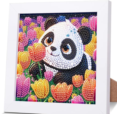 Diamond Painting Kinder Mit Rahmen Panda,Panda Diamond Painting Kinder Leinwand,Tiere Diamant Painting Kinder Geschenk Mädchen Bastelset Kinder ab 7 8 9 10 11 12 Jahre mit Geschenkbox 15x15cm von luckyarina