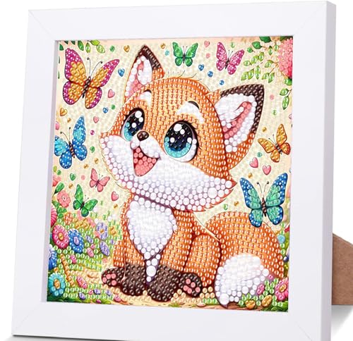 Diamond Painting Kinder Mit Rahmen Verträumt,Verträumt Diamond Painting Kinder Leinwand,Tiere Diamant Painting Kinder Geschenk Mädchen Bastelset Kinder ab 7 8 9 10 11 12 Jahre mit Geschenkbox 15x15cm von luckyarina