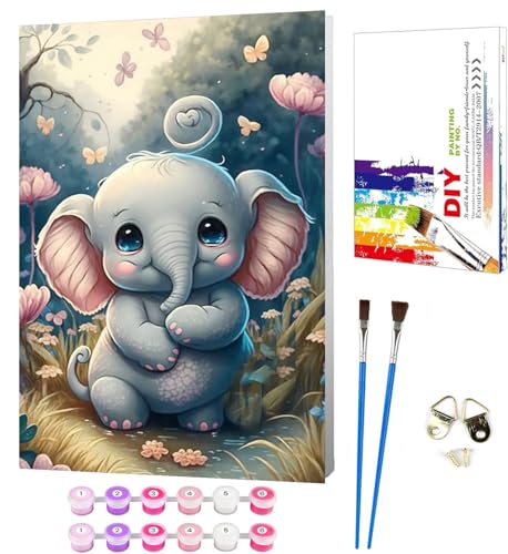 Elephant Malen Nach Zahlen Kinder mit Rahmen- Elephant Malen Nach Zahlen Kinder Leinwand, Tiere Paint by Numbers Kids mit Geschenkbox DIY Handgemalt Ülgemalde für Geschenk Home Wand Décor 20x30cm von luckyarina