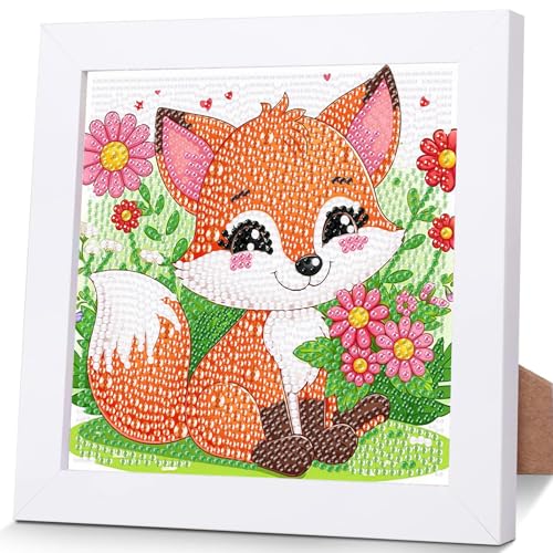 Fuchs Diamond Painting Kinder mit Rahmen- Tiere Diamant Painting Bilder kinder, Niedlich Mosaik Bastelset Kinder als Geschenk für Home Wand Décor 18X18CM von luckyarina