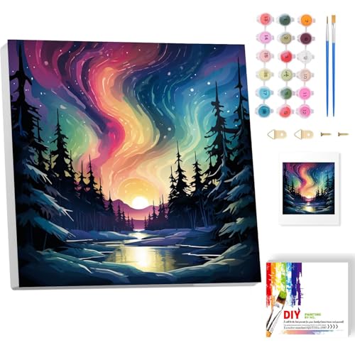 Malen Nach Zahlen Erwachsene Mit Rahmen-Aurora Malen Nach Zahlen Erwachsene Leinwand,Landscape Paint by Numbers Adult Mit Geschenkbox DIY Handgemalt Ülgemalde für Geschenk Home Wand Décor 20x20cm von luckyarina