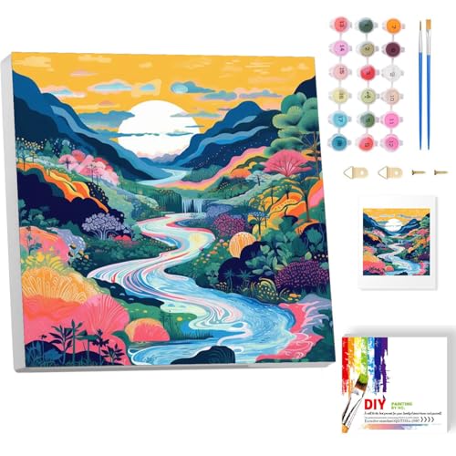 Malen Nach Zahlen Erwachsene Mit Rahmen-Berg Malen Nach Zahlen Erwachsene Leinwand,Landschaft Paint by Numbers Adult Mit Geschenkbox DIY Handgemalt Ülgemalde für Geschenk Home Wand Décor 20x20cm von luckyarina