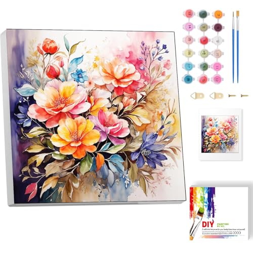 Malen Nach Zahlen Erwachsene Mit Rahmen-Blume Malen Nach Zahlen Erwachsene Leinwand,Blumen Paint by Numbers Adult Mit Geschenkbox DIY Handgemalt Ülgemalde für Geschenk Home Wand Décor 20x20cm von luckyarina