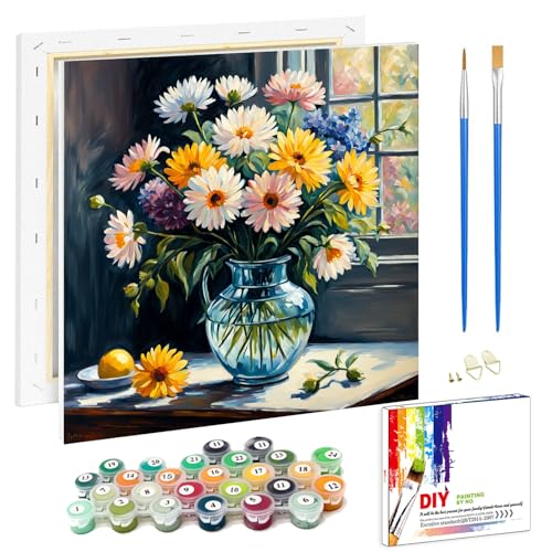 Malen Nach Zahlen Erwachsene Mit Rahmen-Blume Malen Nach Zahlen Erwachsene Leinwand,Blumen Paint by Numbers Adult Mit Geschenkbox DIY Handgemalt Ülgemalde für Geschenk Home Wand Décor 20x20cm von luckyarina