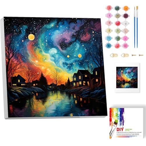 Malen Nach Zahlen Erwachsene Mit Rahmen-Landschaft Malen Nach Zahlen Erwachsene Leinwand,Abstrakte Landschaft Paint by Numbers Adult Mit Geschenkbox DIY Ülgemalde für Geschenk Home Wand Décor 20x20cm von luckyarina