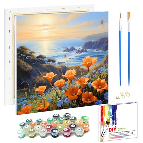 Malen Nach Zahlen Erwachsene Mit Rahmen-Landschaft Malen Nach Zahlen Erwachsene Leinwand,Blumen Paint by Numbers Adult Mit Geschenkbox DIY Handgemalt Ülgemalde für Geschenk Home Wand Décor 20x20cm von luckyarina