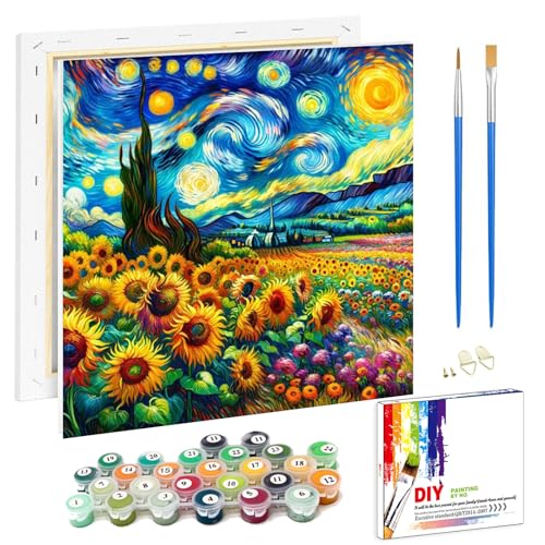 Malen Nach Zahlen Erwachsene Mit Rahmen-Landschaft Malen Nach Zahlen Erwachsene Leinwand,Blumen Paint by Numbers Adult Mit Geschenkbox DIY Handgemalt Ülgemalde für Geschenk Home Wand Décor 20x20cm von luckyarina