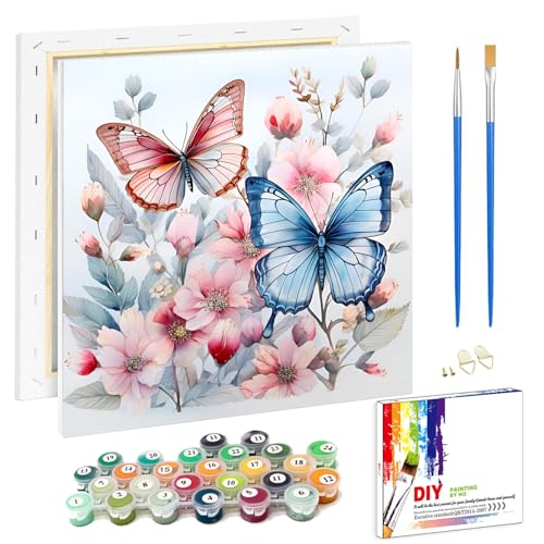 Malen Nach Zahlen Erwachsene Mit Rahmen-Schmetterling Malen Nach Zahlen Erwachsene Leinwand,Blumen Paint by Numbers Adult Mit Geschenkbox DIY Handgemalt Ülgemalde für Geschenk Home Wand Décor 20x20cm von luckyarina