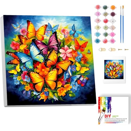 Malen Nach Zahlen Erwachsene Mit Rahmen-Schmetterling Malen Nach Zahlen Erwachsene Leinwand,Schmetterlinge Paint by Numbers Adult Mit Geschenkbox Ülgemalde für Geschenk Home Wand Décor 20x20cm von luckyarina