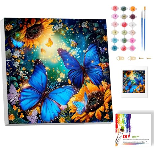 Malen Nach Zahlen Erwachsene Mit Rahmen-Schmetterling Malen Nach Zahlen Erwachsene Leinwand,Sonnenblume Paint by Numbers Adult Mit Geschenkbox DIY Ülgemalde für Geschenk Home Wand Décor 20x20cm von luckyarina