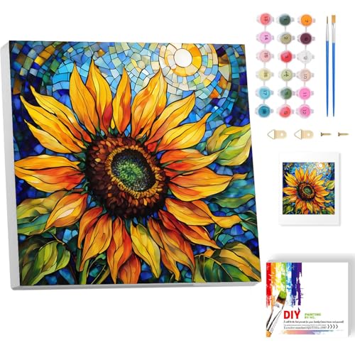 Malen Nach Zahlen Erwachsene Mit Rahmen-Sonnenblume Malen Nach Zahlen Erwachsene Leinwand,Blumen Paint by Numbers Adult Mit Geschenkbox DIY Handgemalt Ülgemalde für Geschenk Home Wand Décor 20x20cm von luckyarina