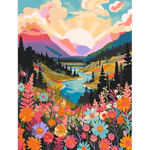 Malen nach Zahlen Erwachsene Landschaft- Malen nach Zahlen Berge, Blumen Paint by Numbers Adult Geschenke und Home Wand Dekor Ohne Rahmen(30x40 cm) von luckyarina