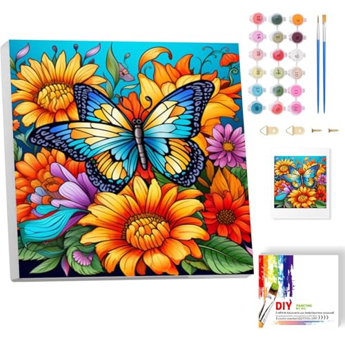 Schmetterling Malen Nach Zahlen Erwachsene mit Rahmen- Blumen Paint by Numbers Adult, Malen nach Zahlen Schmetterling für Wall Decoration 20x20CM von luckyarina