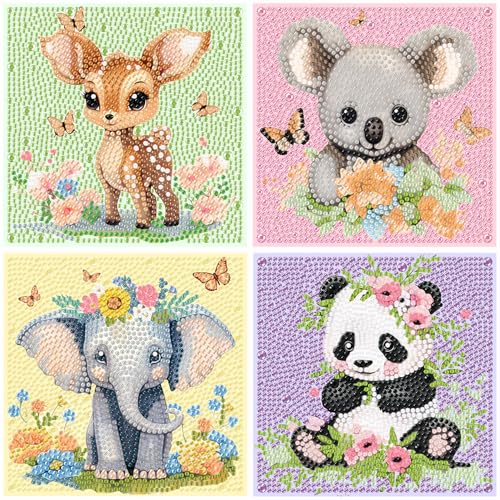 luckyarina 4 Stück Tier Diamond Painting Kinder,Diamond Painting Bilder Tiere,Tiere Diamond Painting Kinder ab 4 6 8 10 Jahreals Geschenk für Home Wand Décor (15X15 cm) von luckyarina