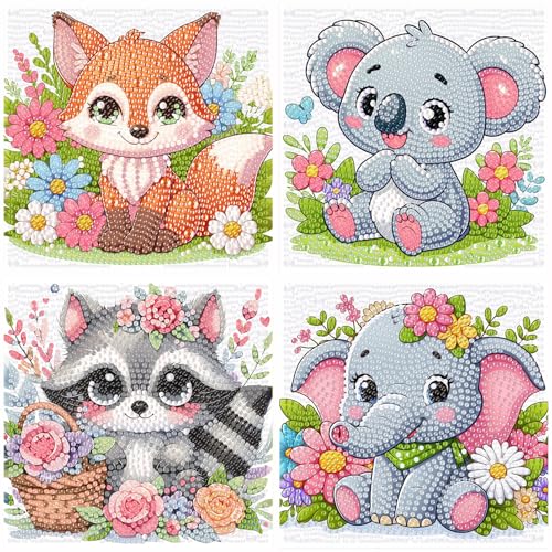 luckyarina 4 Stück Tier Diamond Painting Kinder,Diamond Painting Bilder Tiere,Tiere Diamond Painting Kinder ab 4 6 8 10 Jahreals Geschenk für Home Wand Décor (15X15 cm) von luckyarina