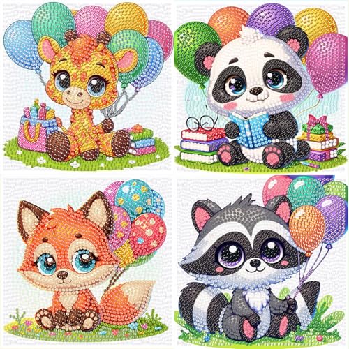 luckyarina 4er Set Diamond Painting Kinder,Tiere Diamond Painting Leinwand Kinder,Animal Diamant Painting Bilder Kinder Full Drill Bastelset Geschenke für Junge Mädchen 7 8 9 10 11 12 Jahre 15x15cm von luckyarina