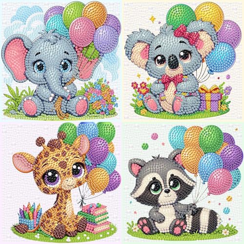 luckyarina 4er Set Diamond Painting Kinder,Tiere Diamond Painting Leinwand Kinder,Diamant Painting Bilder Kinder Full Drill Bastelset Geschenke für Mädchen Junge 7 8 9 10 11 12 Jahre 15x15cm von luckyarina