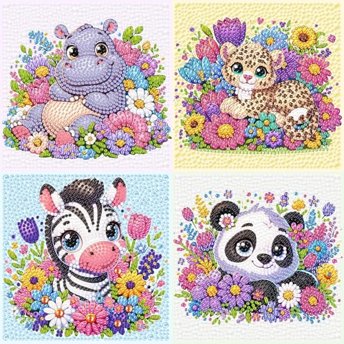 luckyarina 4er Set Diamond Painting Kinder,Tieren Diamond Painting Leinwand Kinder,Diamant Painting Bilder Kinder Full Drill Bastelset Geschenke für Mädchen Junge 7 8 9 10 11 12 Jahre 15x15cm von luckyarina