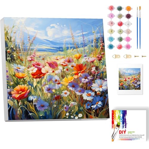 luckyarina Blumen Malen Nach Zahlen Erwachsene mit Rahmen- Landschaft Paint by Numbers Adult, Blumen Ölgemälde für Schlafzimmer Wohnzimmer Deko 20x20CM von luckyarina