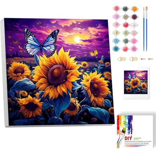 luckyarina Blumen Malen Nach Zahlen Erwachsene mit Rahmen- Landschaft Paint by Numbers Adult, Schmetterling Ölgemälde für Geschenke und Home Wand Dekor 20x20CM von luckyarina