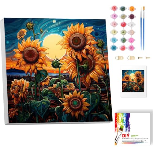 luckyarina Blumen Malen nach Zahlen Erwachsene mit Rahmen- Sonnenblume Paint by Numbers Adult, Landschaft Ölgemälde für Geschenke und Home Haus Deko 20x20CM von luckyarina