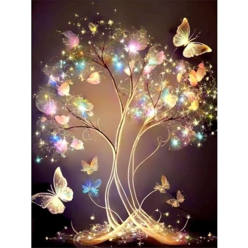 luckyarina Diamond Painting Baum-5D Diamond Painting Erwachsene Leuchtend im Dunkeln,Diamant Painting Schmetterling Geschenke und Home Wanddekoration Wand Dekor 30×40 cm von luckyarina