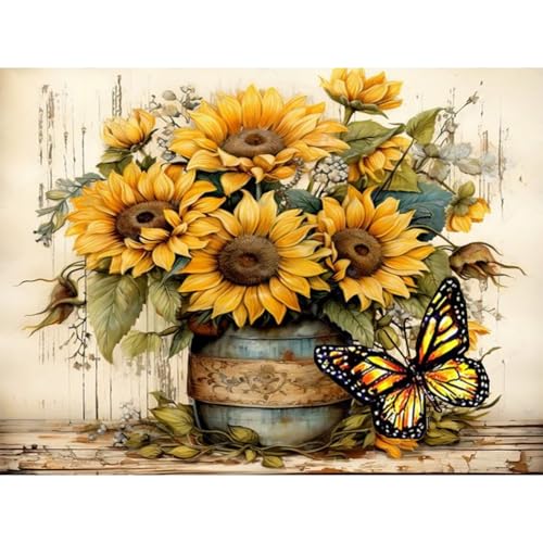 luckyarina Diamond Painting Erwachsene Blumen- Diamond Painting Schmetterling, Blumen Diamant Painting Bilder als Geschenk für Home Wand Décor 30X40CM von luckyarina