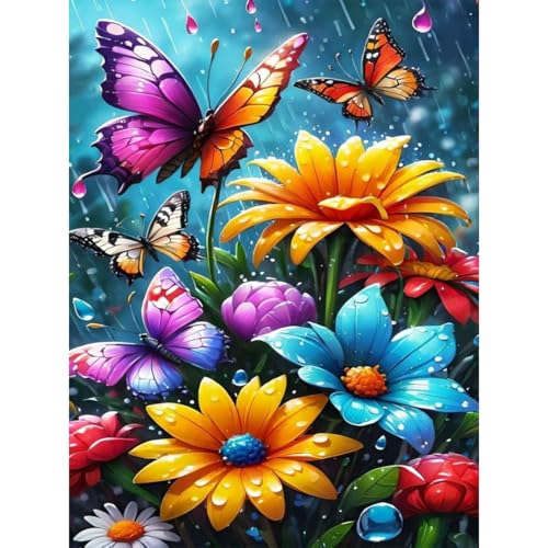 luckyarina Diamond Painting Erwachsene Blumen-Diamond Painting Schmetterling,Blumen Diamant Painting Bilder Als Geschenk für Home Wand Décor 30X40 CM von luckyarina