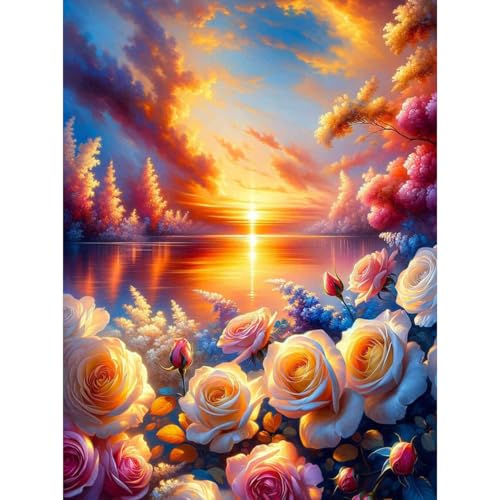 luckyarina Diamond Painting Erwachsene Blumen- Diamont Painting Meer, Landschaft 5D Diamond Painting Bild als Geschenk für Home Wand Décor 30X40CM von luckyarina