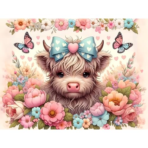 luckyarina Diamond Painting Erwachsene Hochlandkuh- Tiere Diamant Painting Bilder, Hochlandkuh Diamond Painting Bild als Geschenk für Home Wand Décor 30X40CM von luckyarina