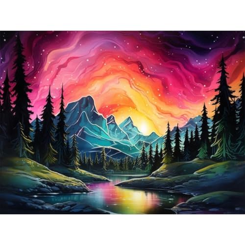 luckyarina Diamond Painting Erwachsene Polarlichter- Diamont Painting Wald, Berge Diamond Painting Bild als Geschenk für Home Wall Decor 30X40CM von luckyarina