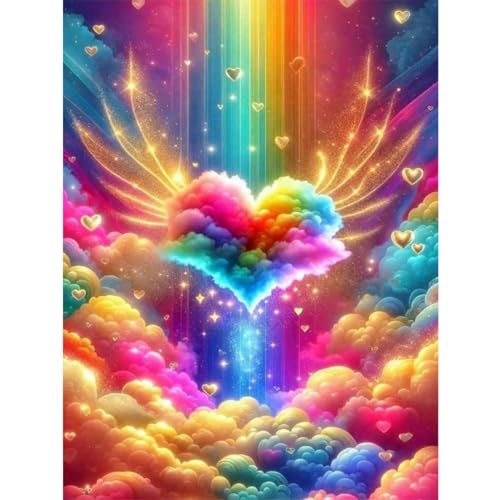 luckyarina Diamond Painting Herz-Diamond Painting Erwachsene Liebe,5D Diamant Painting Regenbogen Heimdekoration Wand Dekor Geschenk 30×40 cm von luckyarina