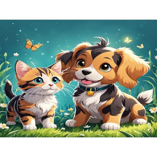 luckyarina Diamond Painting Hund-Diamond Painting Katze,Hund und Katze Diamant Painting Bilder Erwachsene,Diamant Painting Tiere als Geschenk für Home Wand Décor 30x40 CM von luckyarina