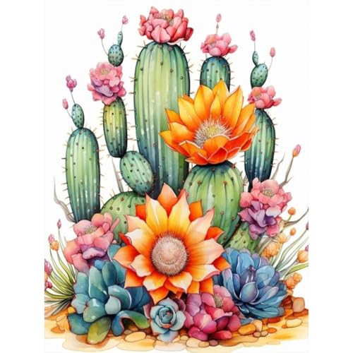 luckyarina Diamond Painting Kaktus-Diamond Painting Erwachsene Sukkulenten,Diamant Painting Blumen für Home Wand Décor Geschenk 30×40 cm von luckyarina