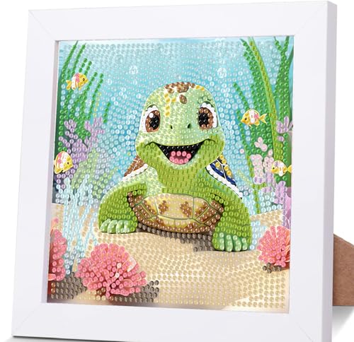 luckyarina Diamond Painting Kinder Mit Rahmen,Schildkröten Diamond Painting Kinder Leinwand,Tiere Diamant Painting Kinder Geschenk Mädchen Bastelset Kinder ab 8 Jahre mit Geschenkbox 15x15cm von luckyarina