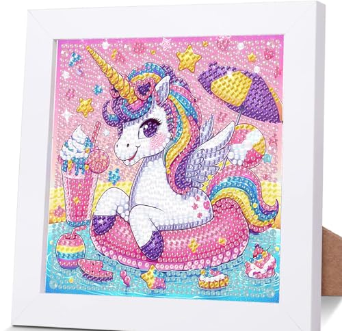 luckyarina Diamond Painting Kinder Mit Rahmen Einhorn,Einhörner Diamond Painting Kinder Leinwand,Cartoon Diamant Painting Kinder Geschenk Mädchen Bastelset Kinder ab 10 Jahre mit Geschenkbox 15x15cm von luckyarina