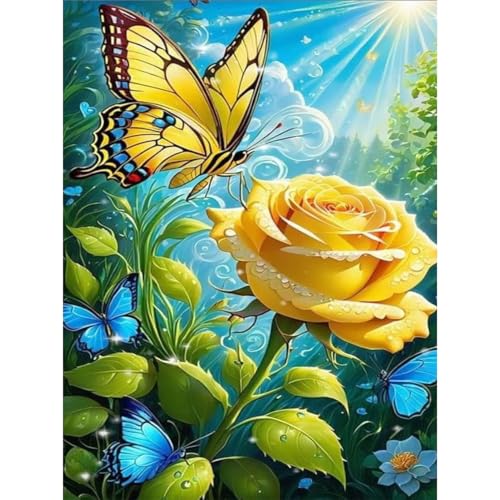 luckyarina Diamond Painting Rose-Diamond Painting Schmetterling,Rose und Schmetterling Diamant Painting Bilder als Geschenk für Home Wand Décor 30x40 CM von luckyarina